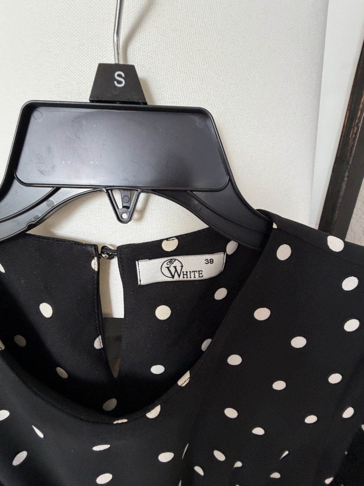 White Black & White Polka Dot A-Line Short Dress Belted Long Sleeve Size 38