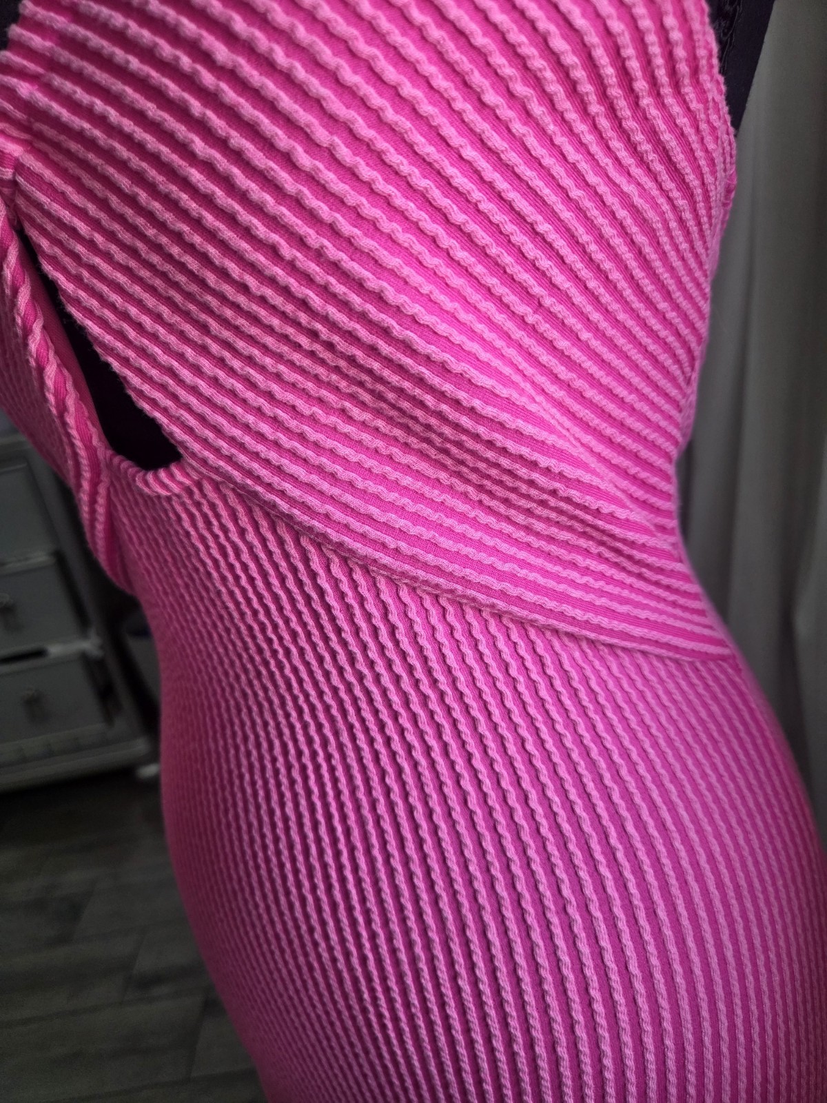 MISTYROSE Pink Solid Ribbed Knit Halter Tie Back Cut Out Stretch Maxi Dress S