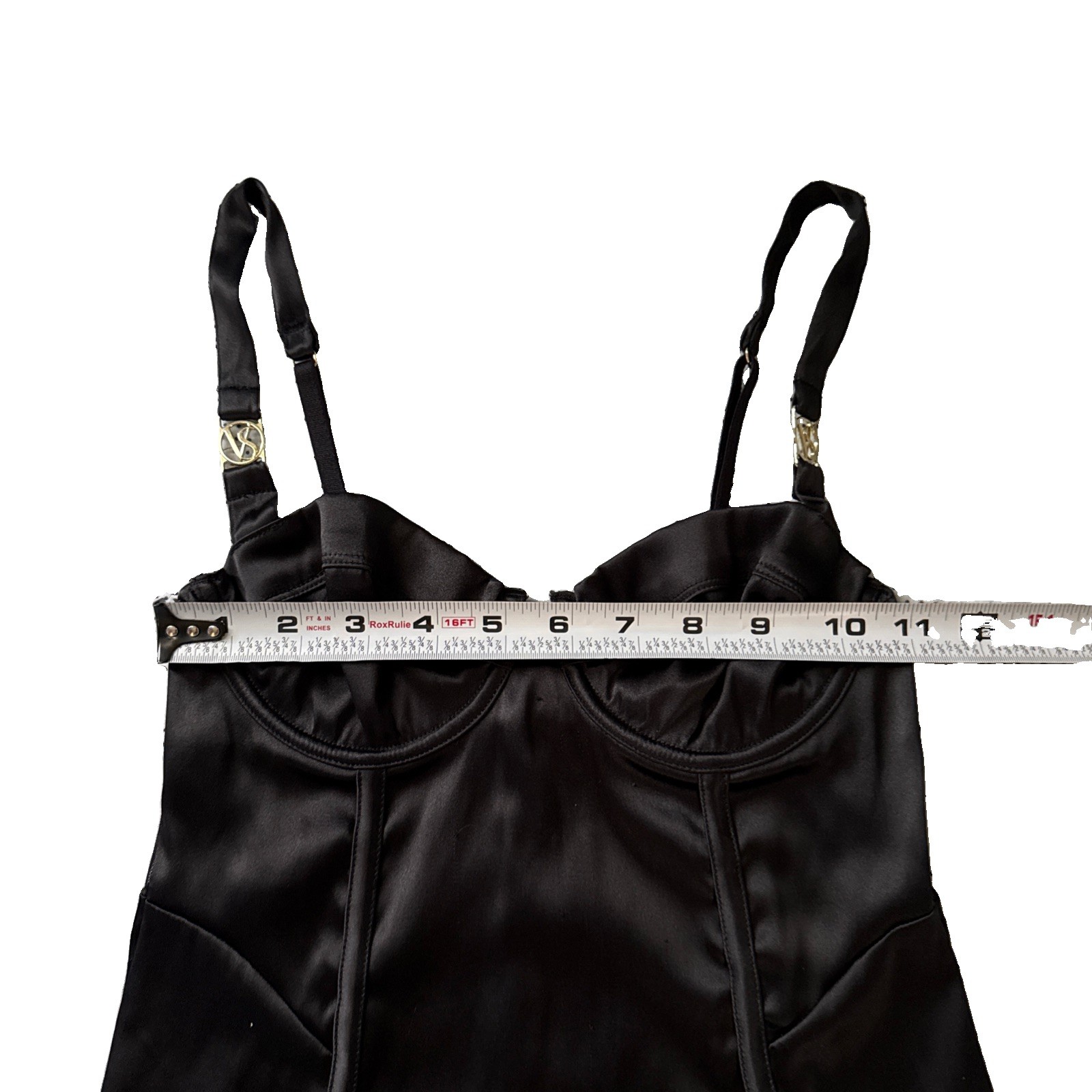 Victoria’s Secret Black Satin Bustier Underwire Slip Dress Gold Hardware Size XS