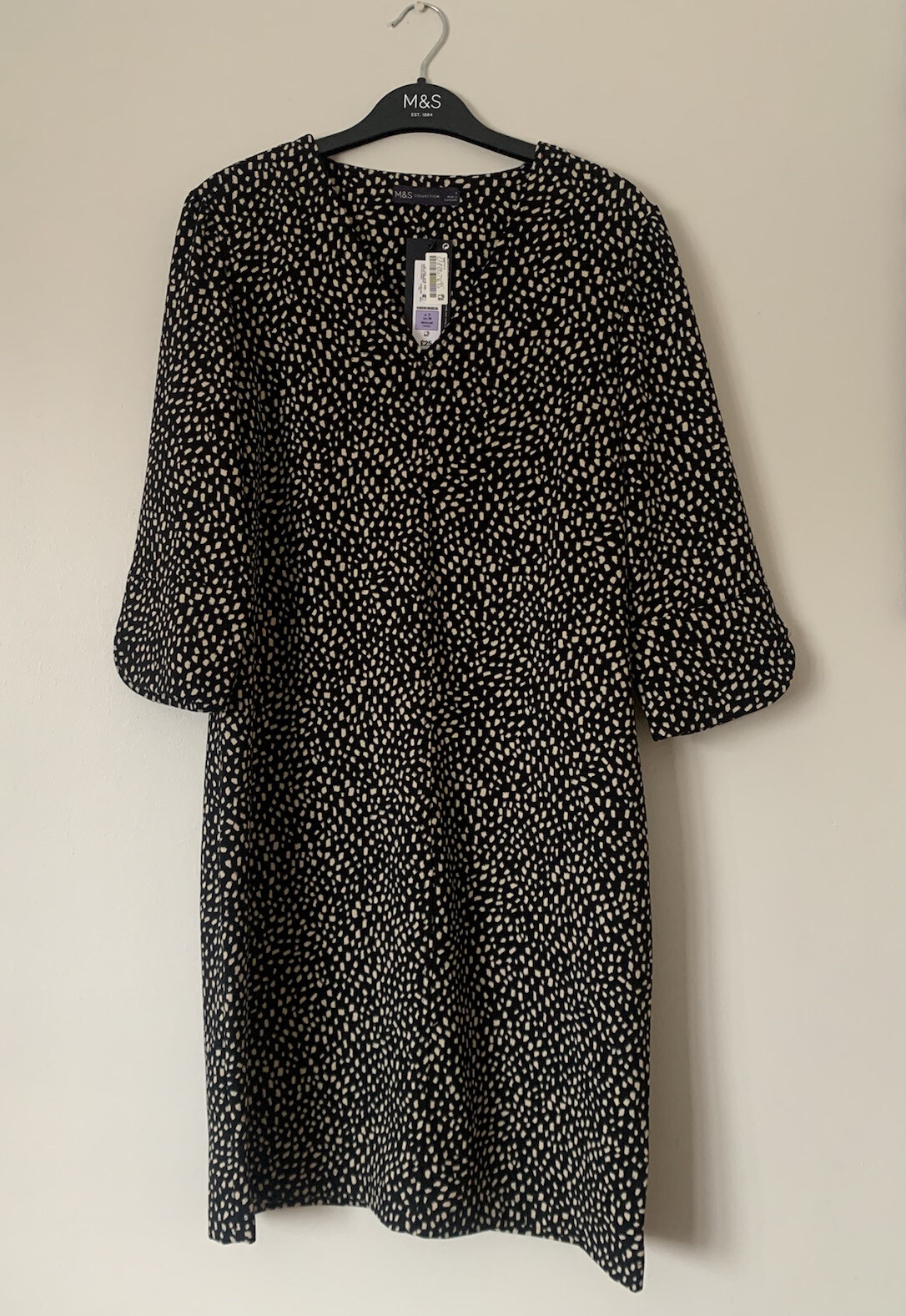 M&S Womens Black Tan Spot Pattern Print Smart Shift Dress Size 8 RRP £25
