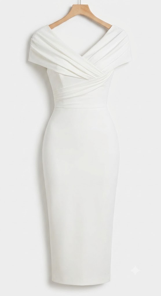 Mooyius White Draped V-Neck Crossover Bodycon Midi Dress Medium NWT SOLD OUT