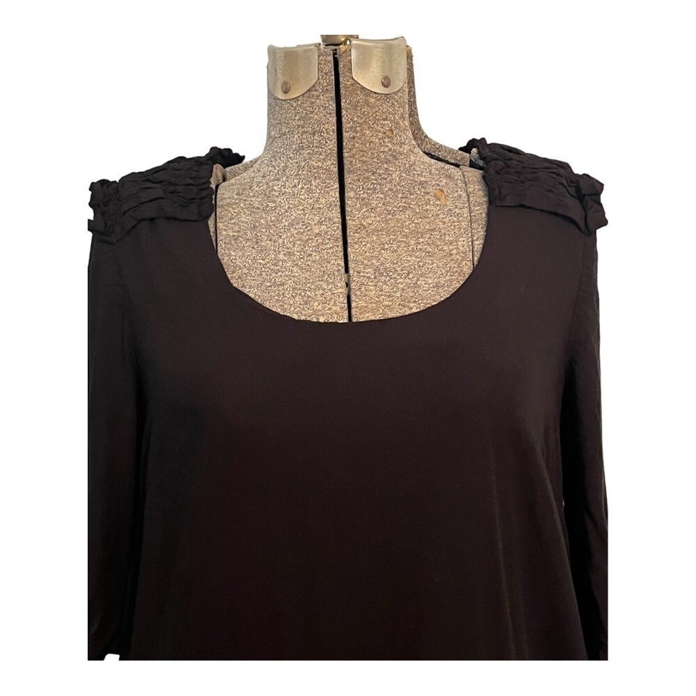 Sfera Shift Dress Womens Small Black Ruffle Shoulder 3/4 Sleeve Pockets Casual
