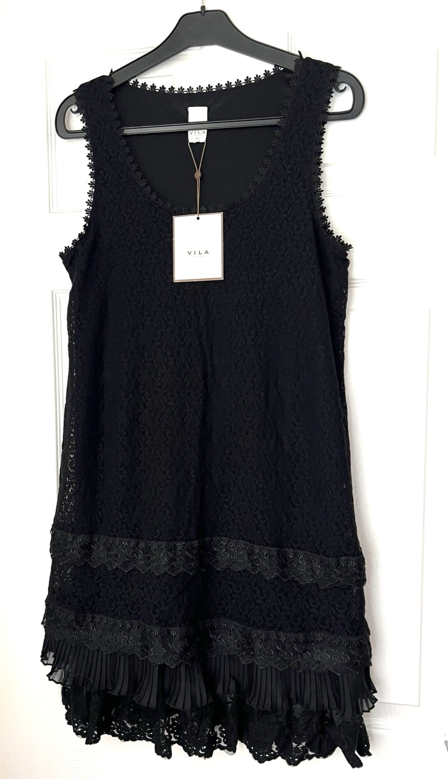 VILA Black Lace Layered Sleeveless Fit & Flare Dress Ladies UK 10 (Medium)
