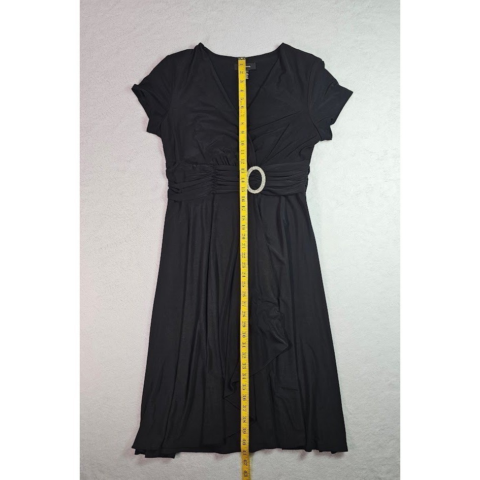 R&M Richards Womens Black Faux Wrap Rhinestone Buckle Cocktail Dress Size 14