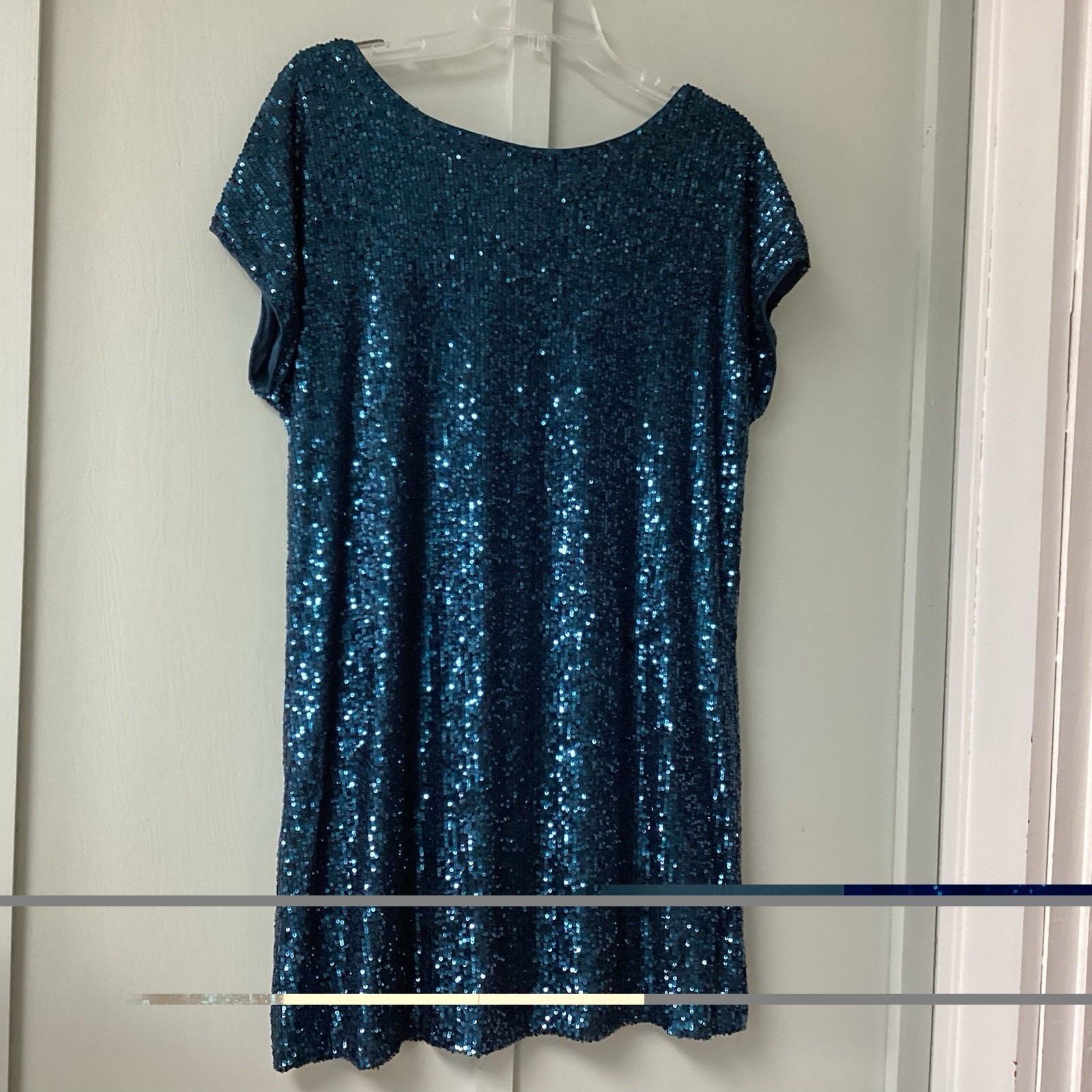 Cable & Gauge Blue Sequin Short Sleeve Shift Dress Women’s M Party Cocktail New