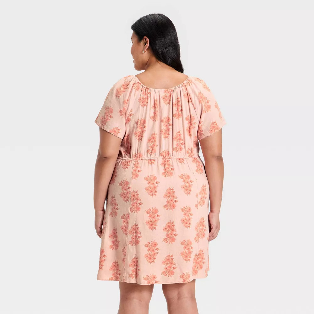 Women Short Sleeve Button-Front Mini Sundress – Universal Thread Peach