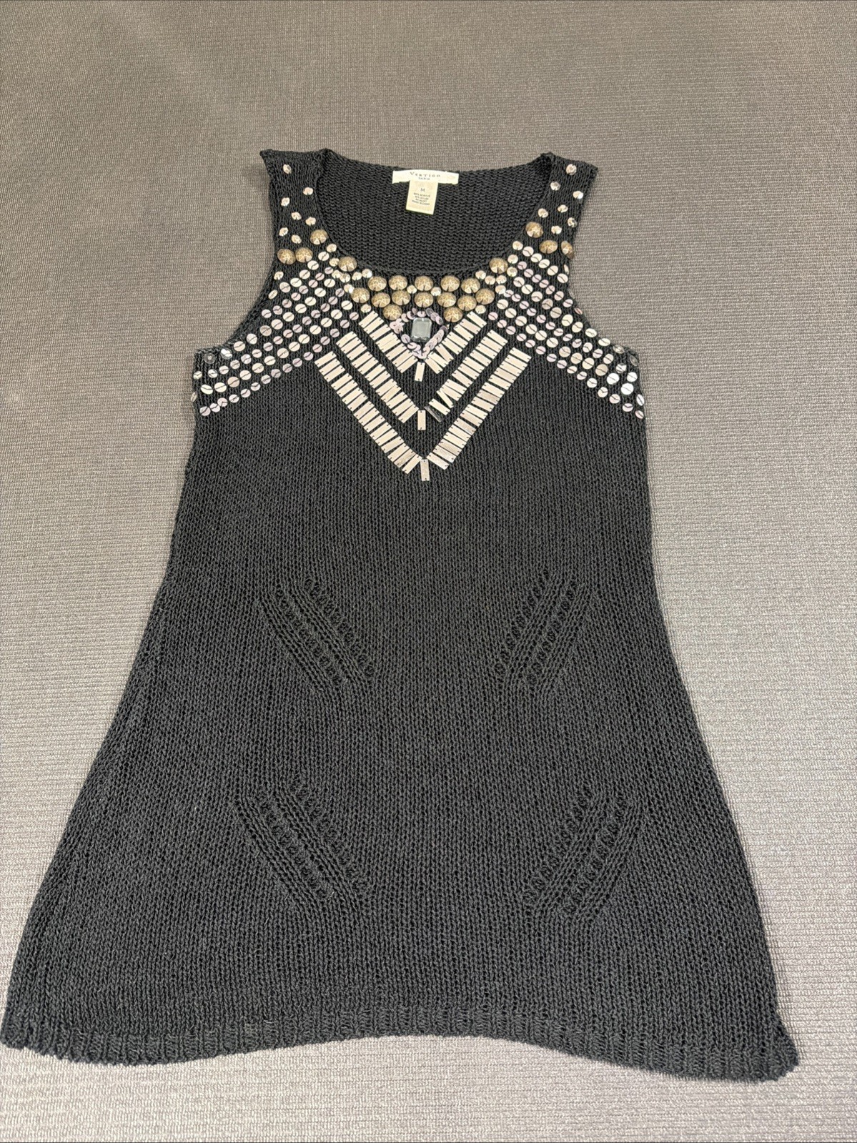 Vertigo Paris Beaded Sequin Open Knit Sleeveless Dress Acrylic Nylon Size Medium