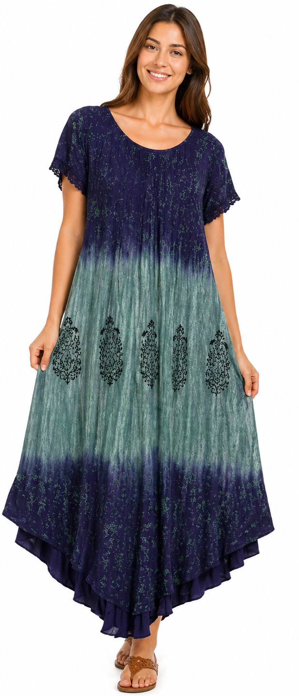 Sakkas Dress Purple Green Ombre Boho Flowy NWT Casual Womens One Size S-L