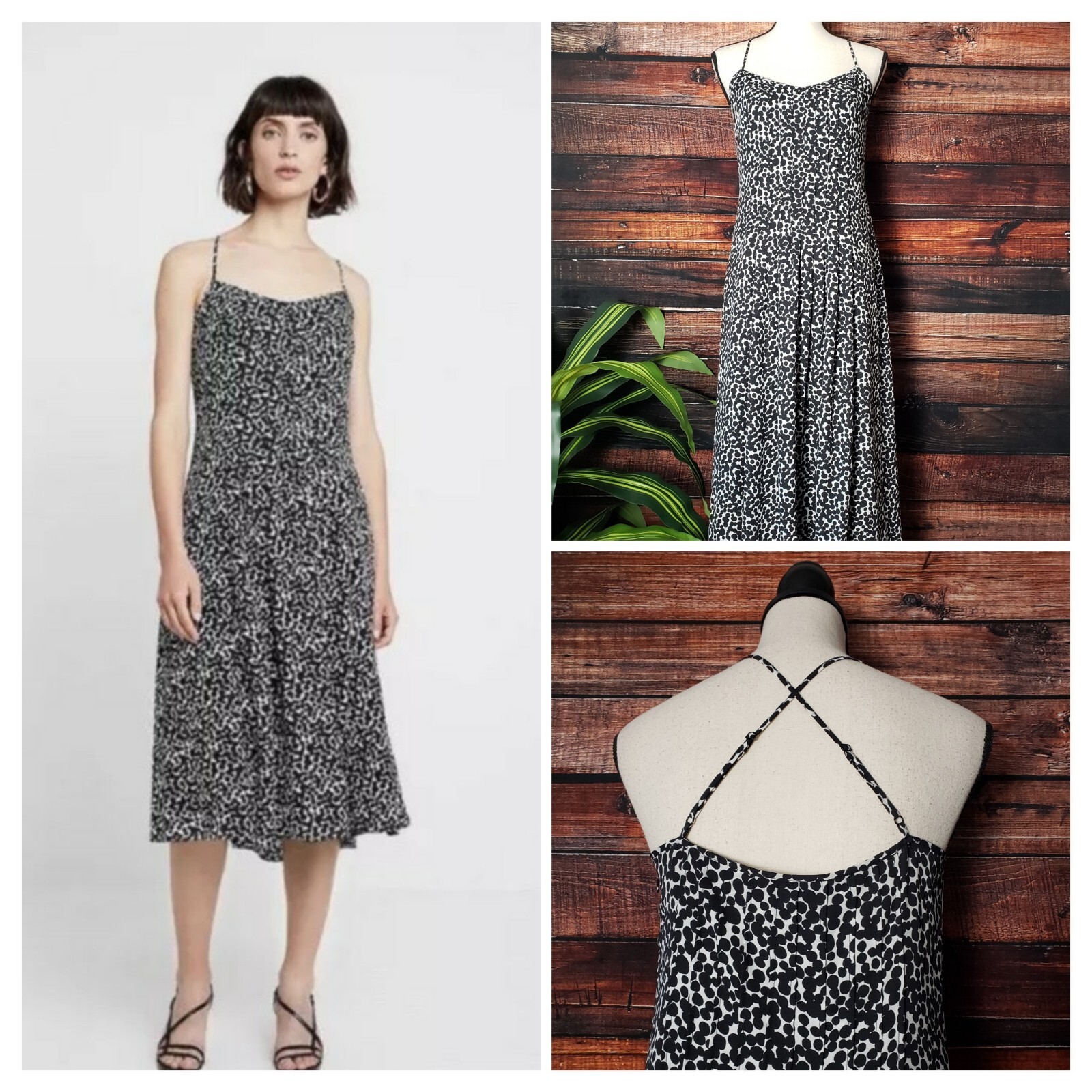 Banana Republic Dress Size 6 Midi Pin Tuck Dot Zip Lined Criss Cross
