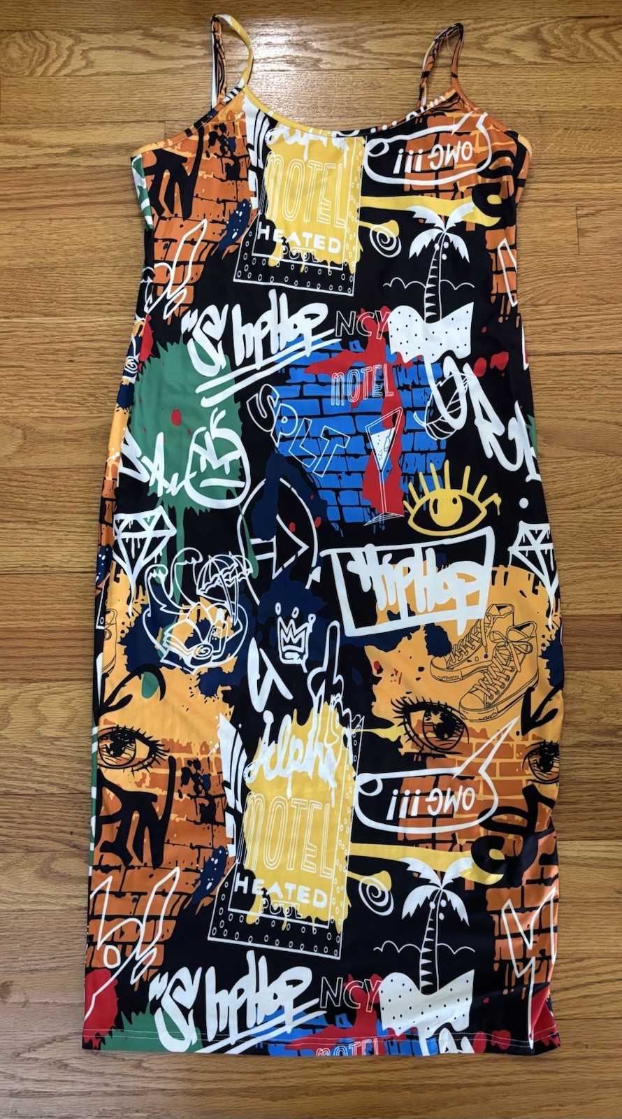 Shein Graphic Print Midi Dress Women’s XL US 12 Streetwear Graffiti Hip Hop New