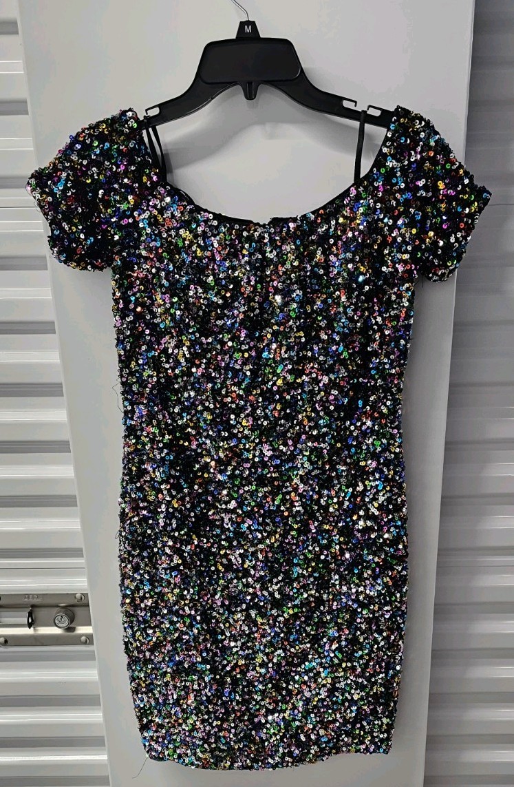 Gianni Bini Off the Shoulder Rainbow Sequin Confetti Dress Size 6
