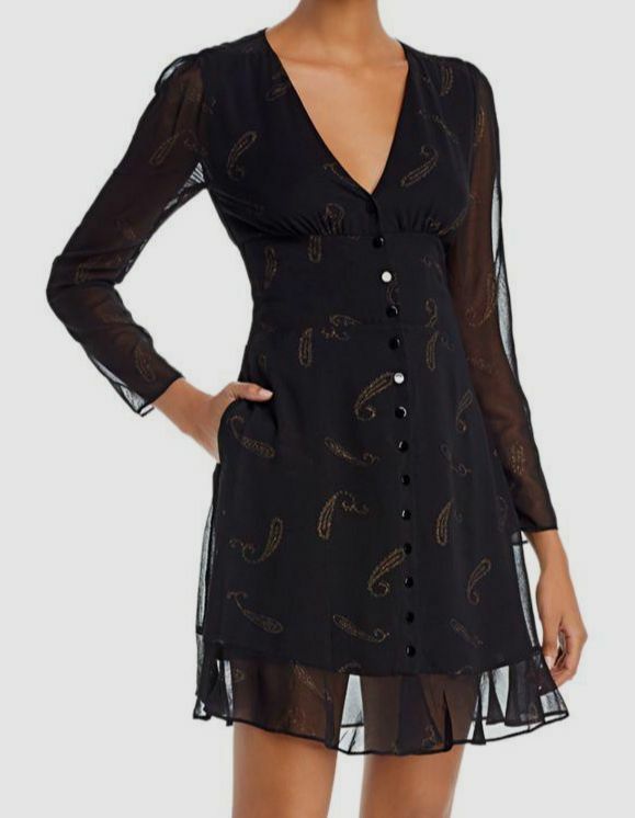 $810 The Kooples Women’s Black Flying Paisley V-Neck Mini A-Line Dress Size US M