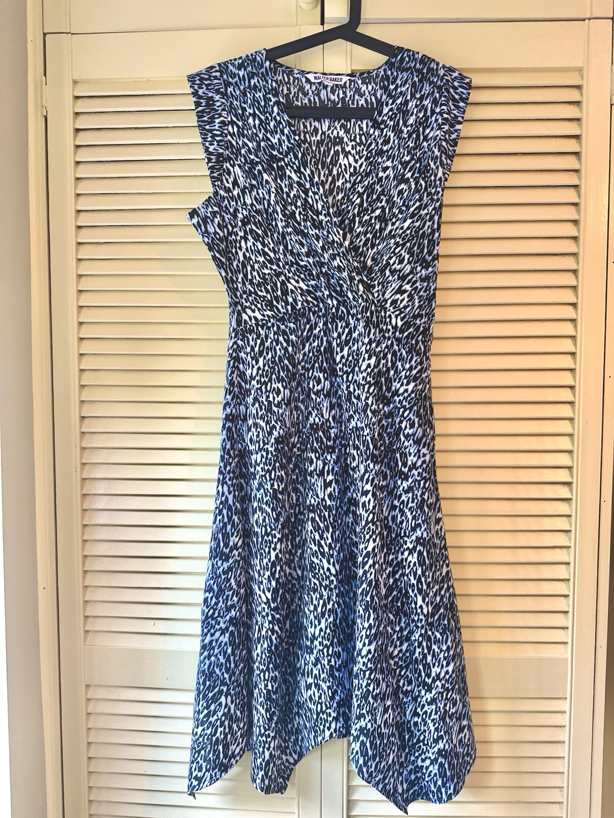Walter Baker Blue Animal Print Midi Dress UK 10 Wrap Style Wedding Guest Smart