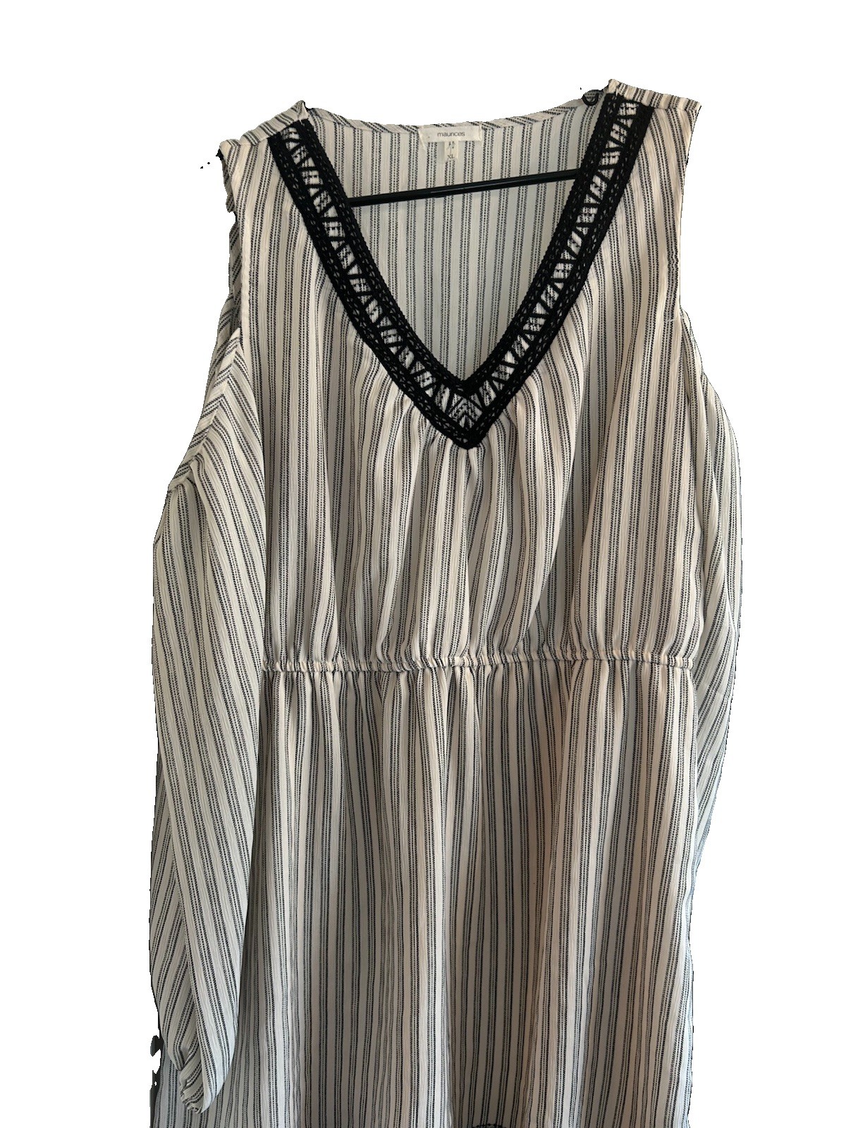 Never Worn Maurices XL White/Gray Striped V-Neck Cold Shoulder Midi Dress