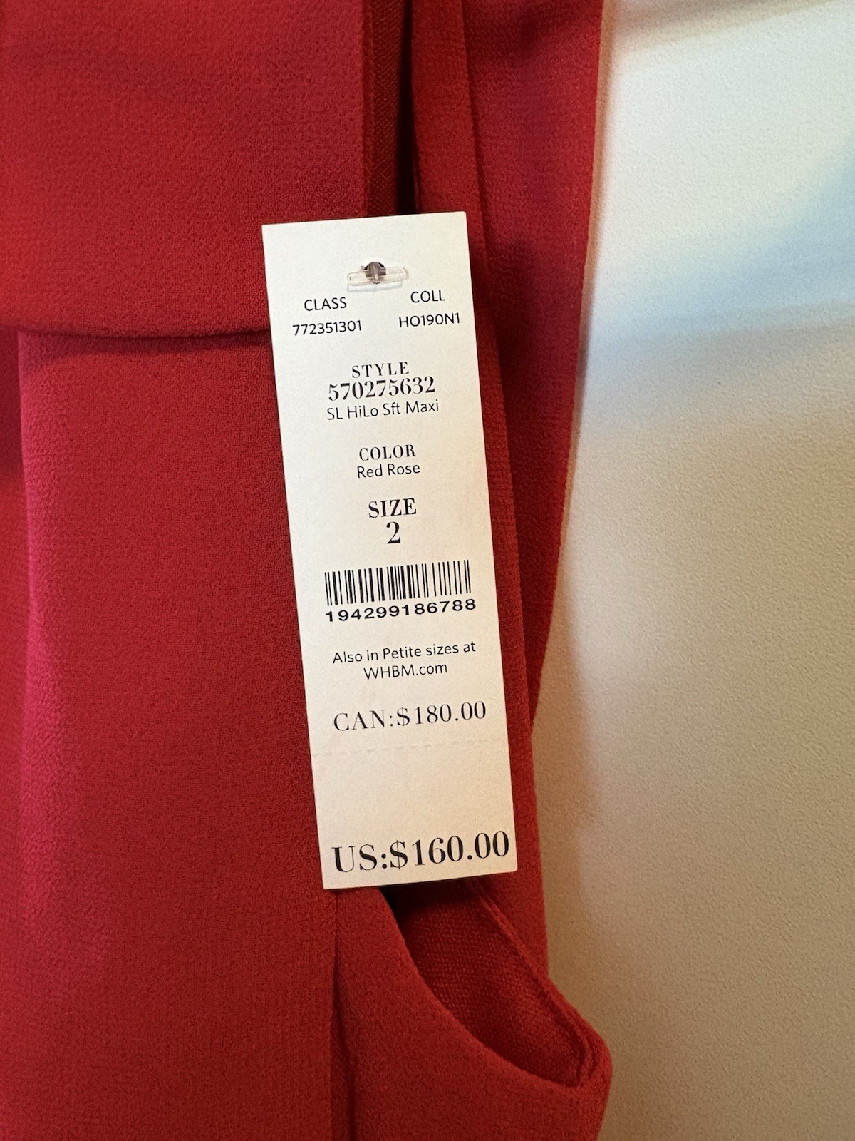 White House Black Market Red Halter Sleeveless Hi-Low Maxi Dress size 2