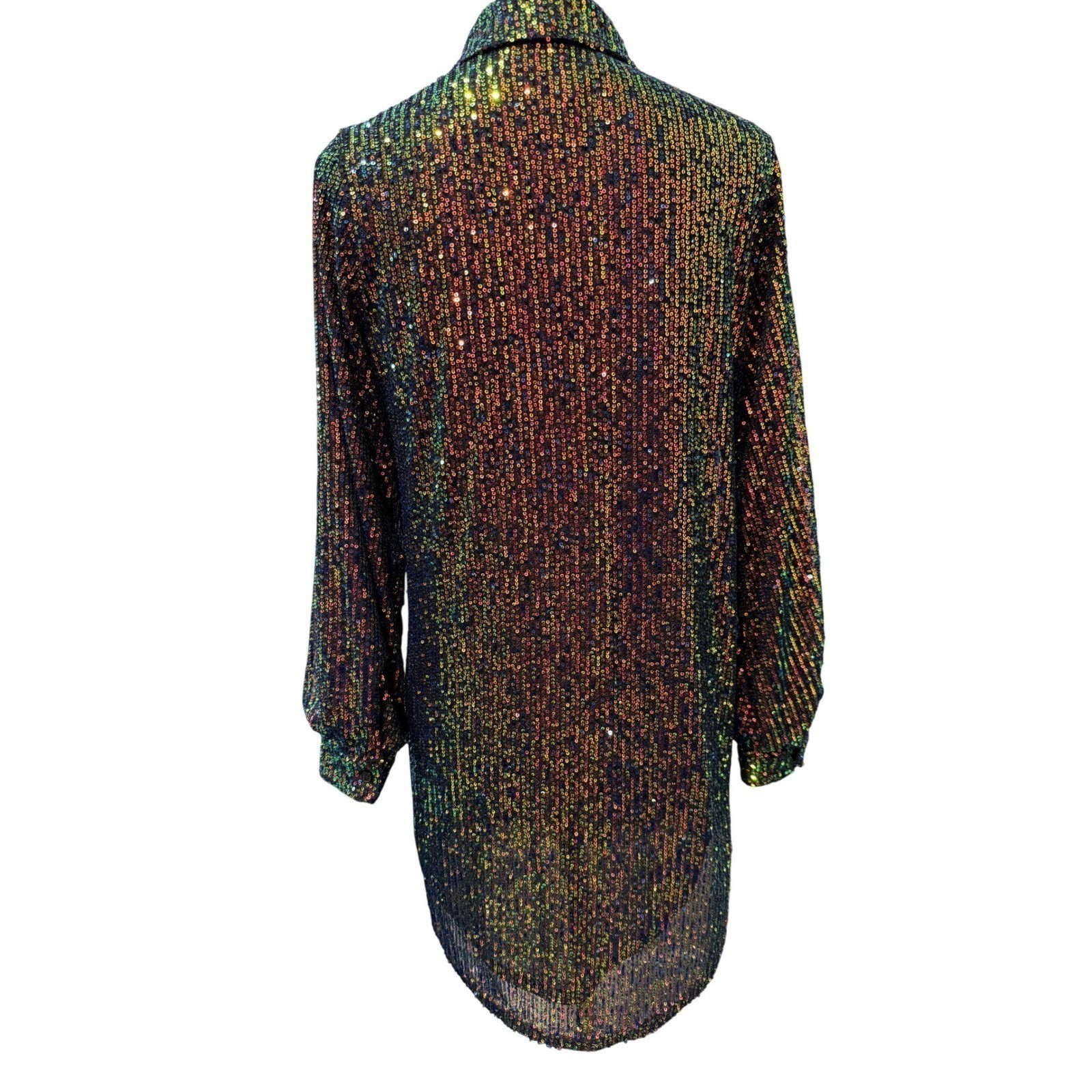 Jodifl Womens Iridescent Sequin Button Down Shirt Dress Multi-Color Small New