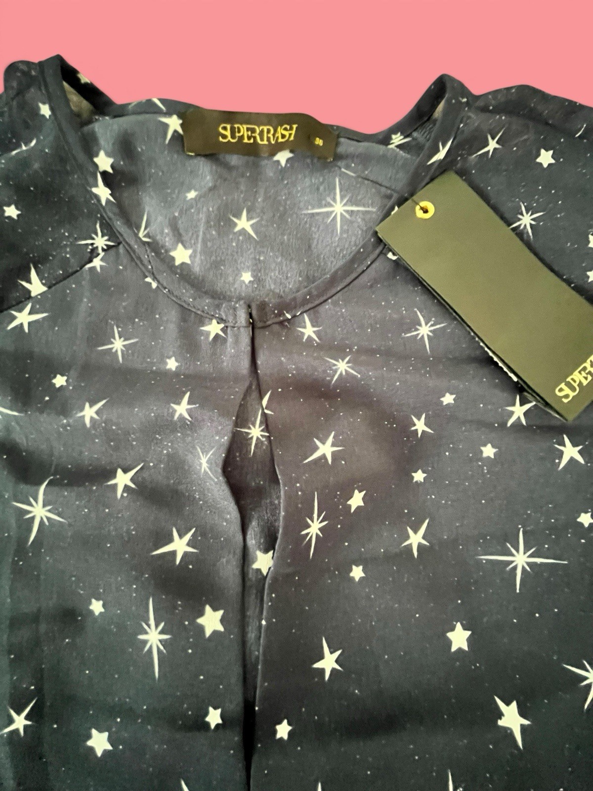 SUPERTRASH Sundress Celestial Navy/ Stars Long Sleeve Belted MSRP $176 S Med 36