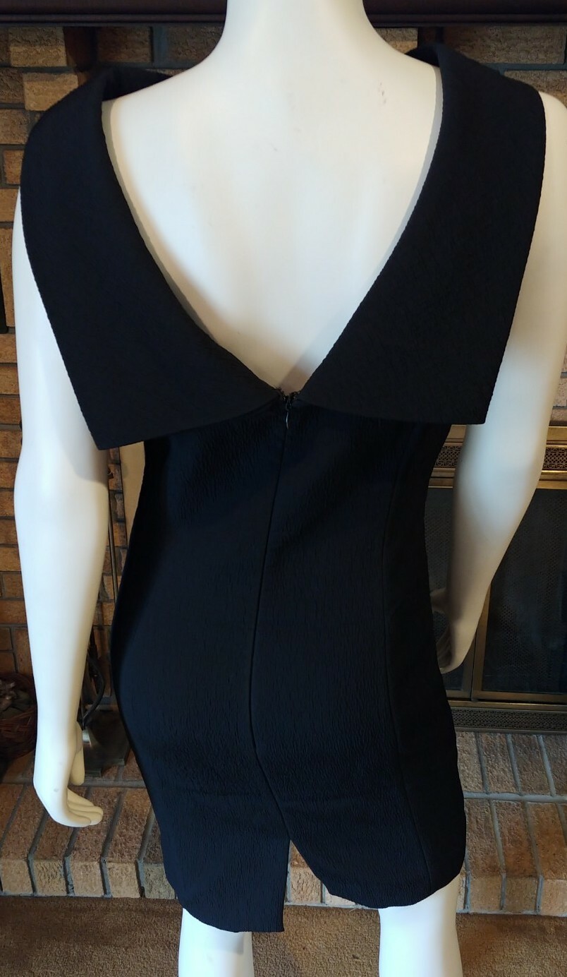 Michael Kors Collection Black Krinkle Crepe Fold Over Collar Sheath Dress Sz 10