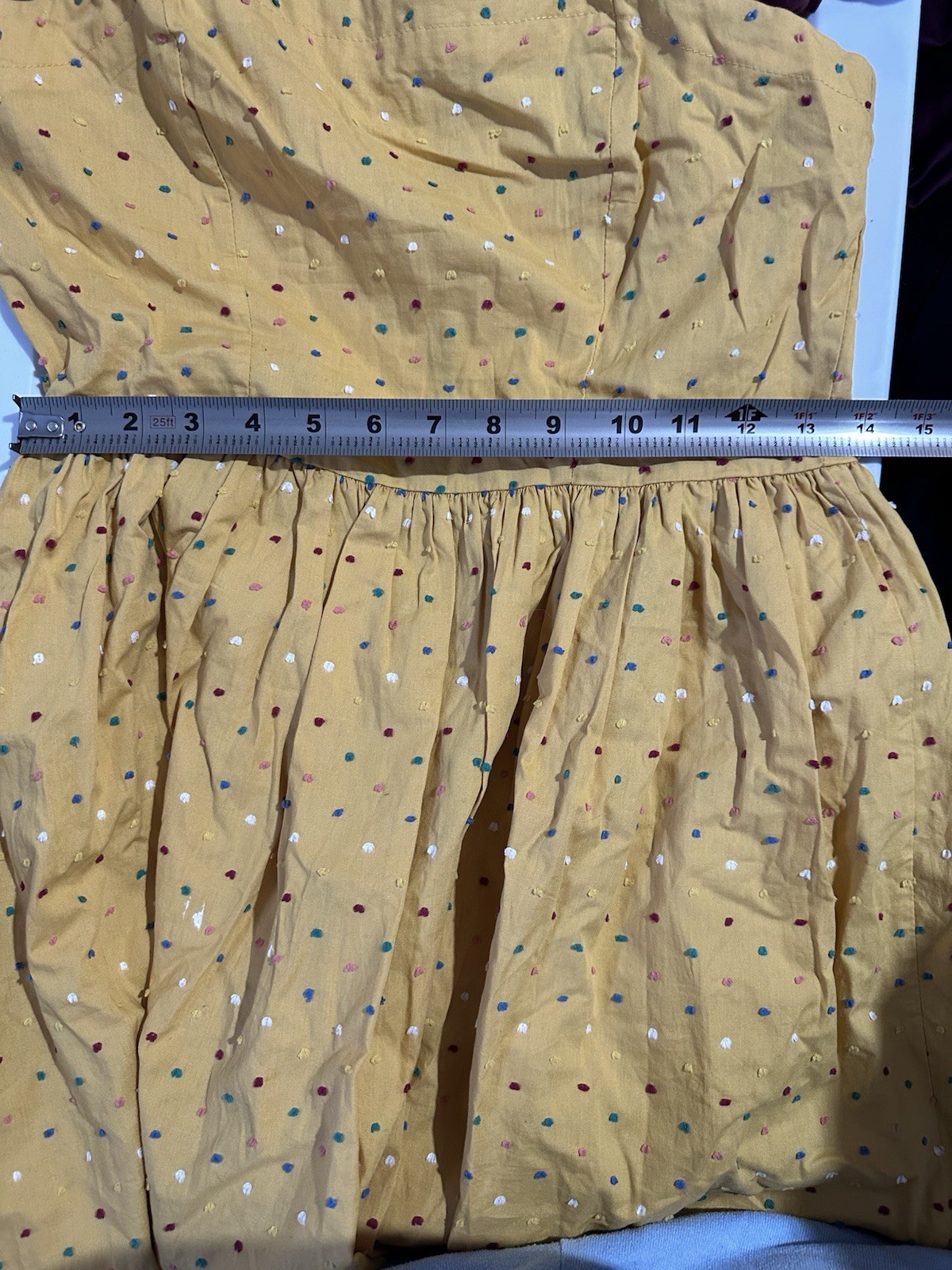 Mustard Yellow Polka Dot Sundress A-Line Cottagecore Indie Retro Mini Dress (M)