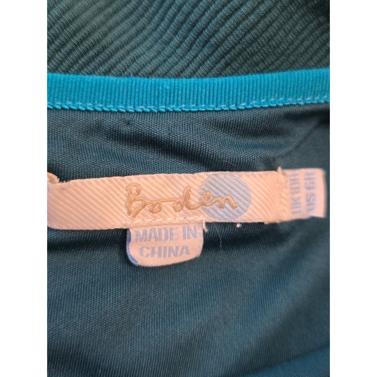 Boden Textured Teal Green Portrait Collar Midi Sheath Dress Gold Back Zip 3/4 Sl