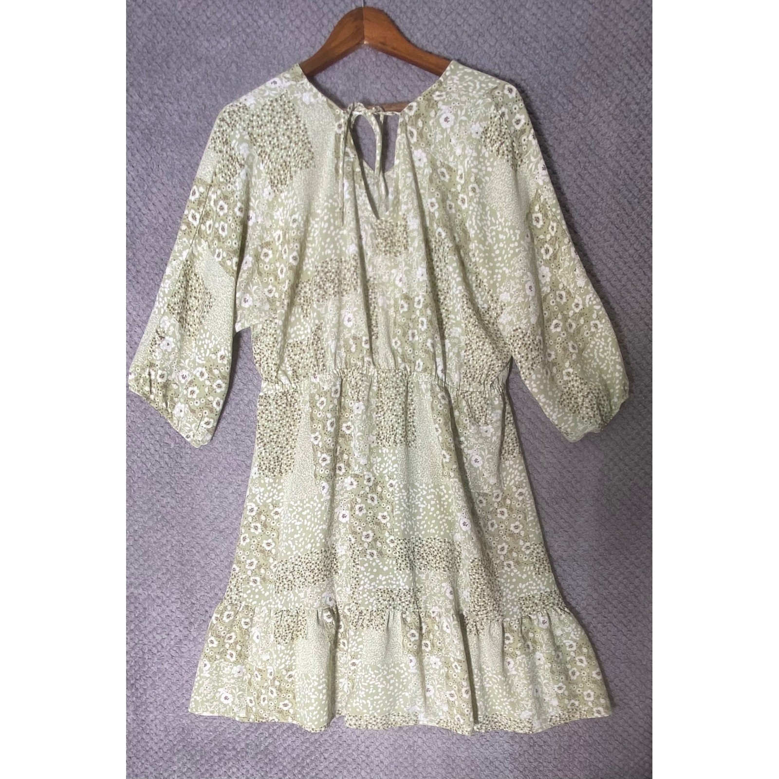 Boho Floral Patchwork Tiered Mini Dress XL Cottagecore Feminine Romantic Prairie
