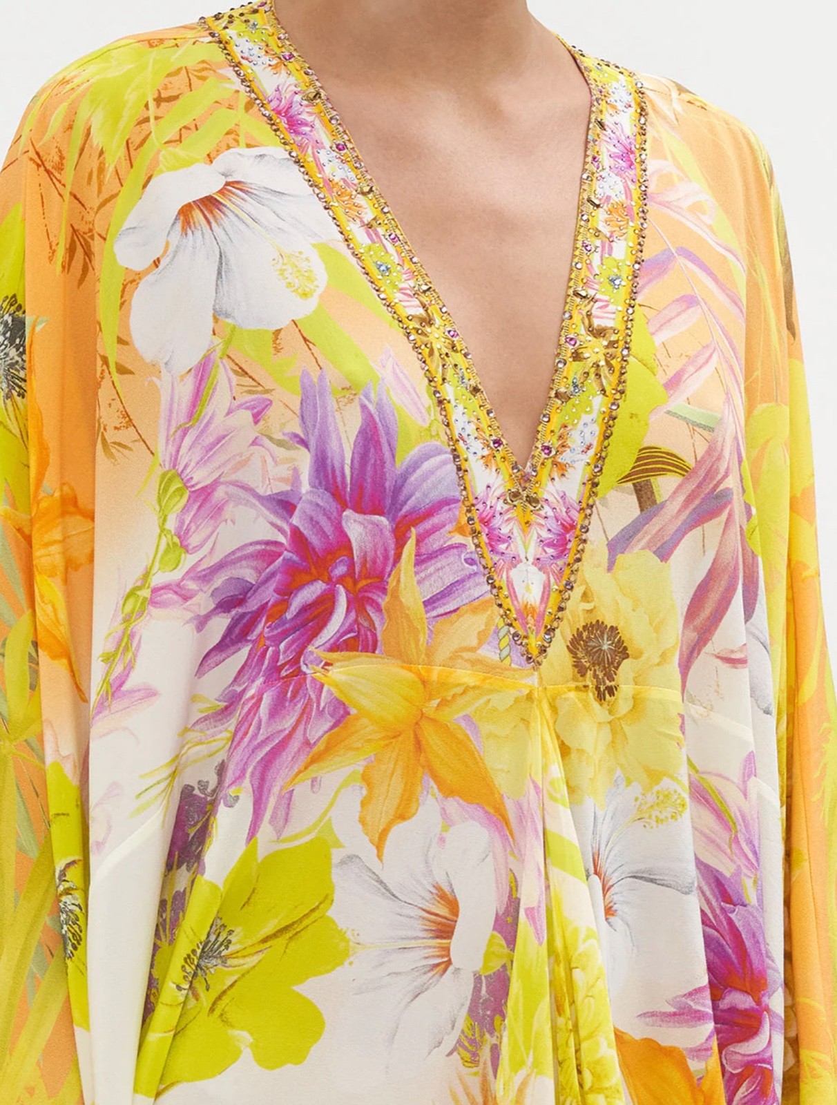 CAMILLA FRANKS YELLOW FLORAL T-SHAPE KAFTAN O/S