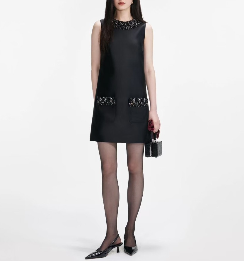 Women Self-Portrait Round Neck Beaded Sleeveless Mini Dress