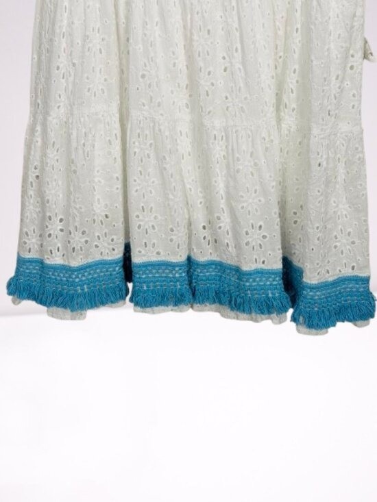 Bottega Positano NWOT Beaded Embroidered Babydoll White Eyelet Dress Size S/M