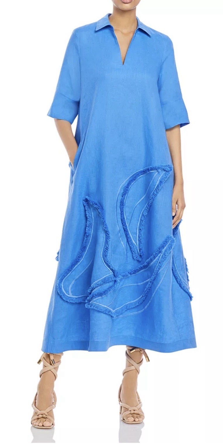 Lafayette 148 Sera Eyelash Linen Dress Women’s Size Medium Blue