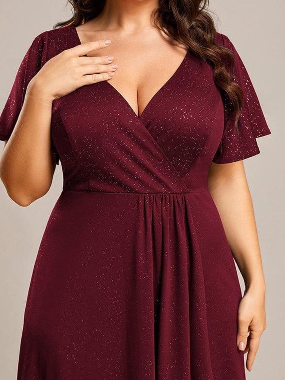 Pretty Melode Plus Size Glitter Ruffled High-Low Front Slit Evening Gown Dress