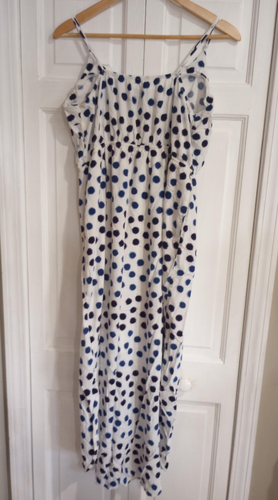 Old Navy White Sleeveless Midi Dress Large Blue & Purple Polka Dots Side Slits