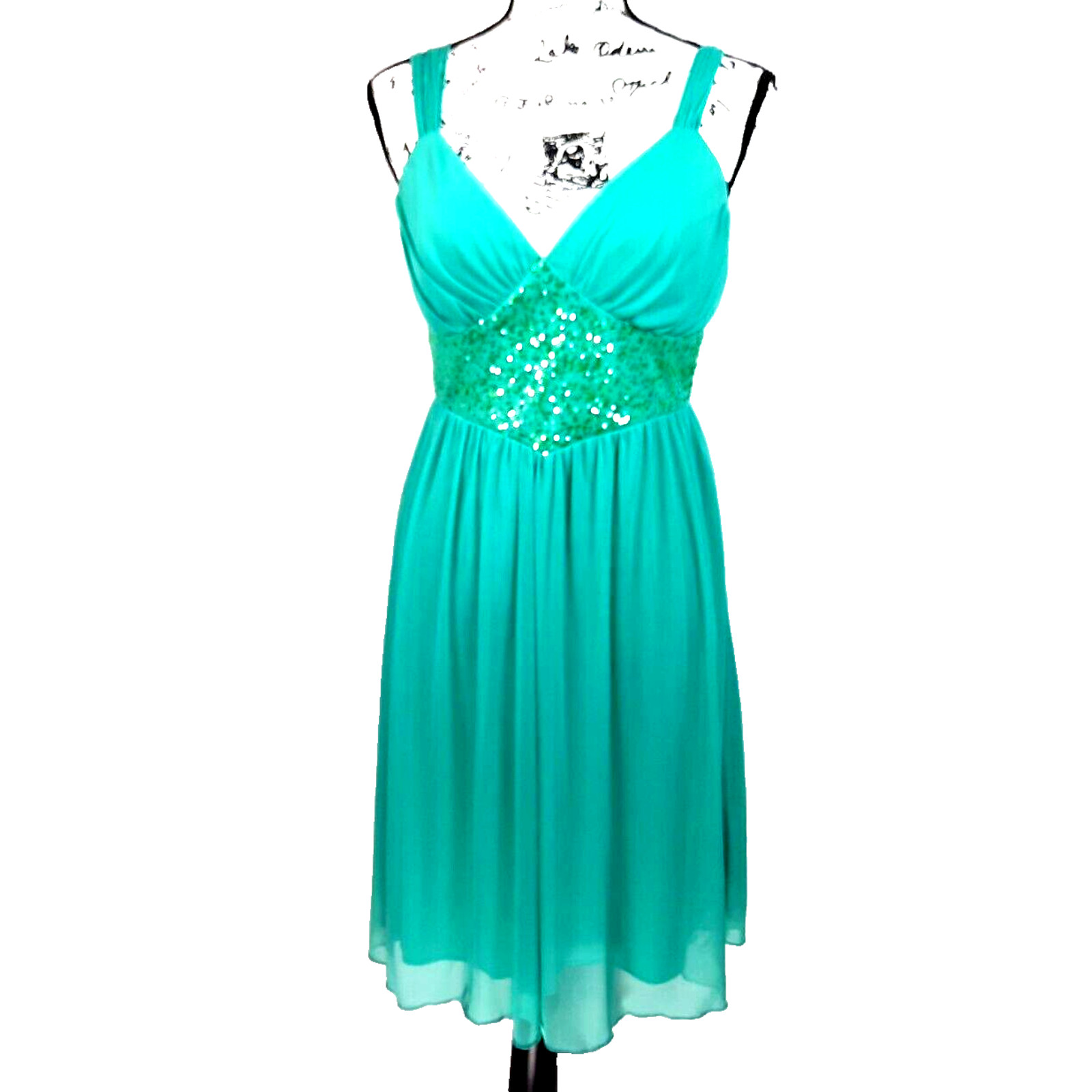Vtg Y2K Babydoll Sequin Chiffon Mini Dress Large Green Fairy Whimsigoth Mermaid