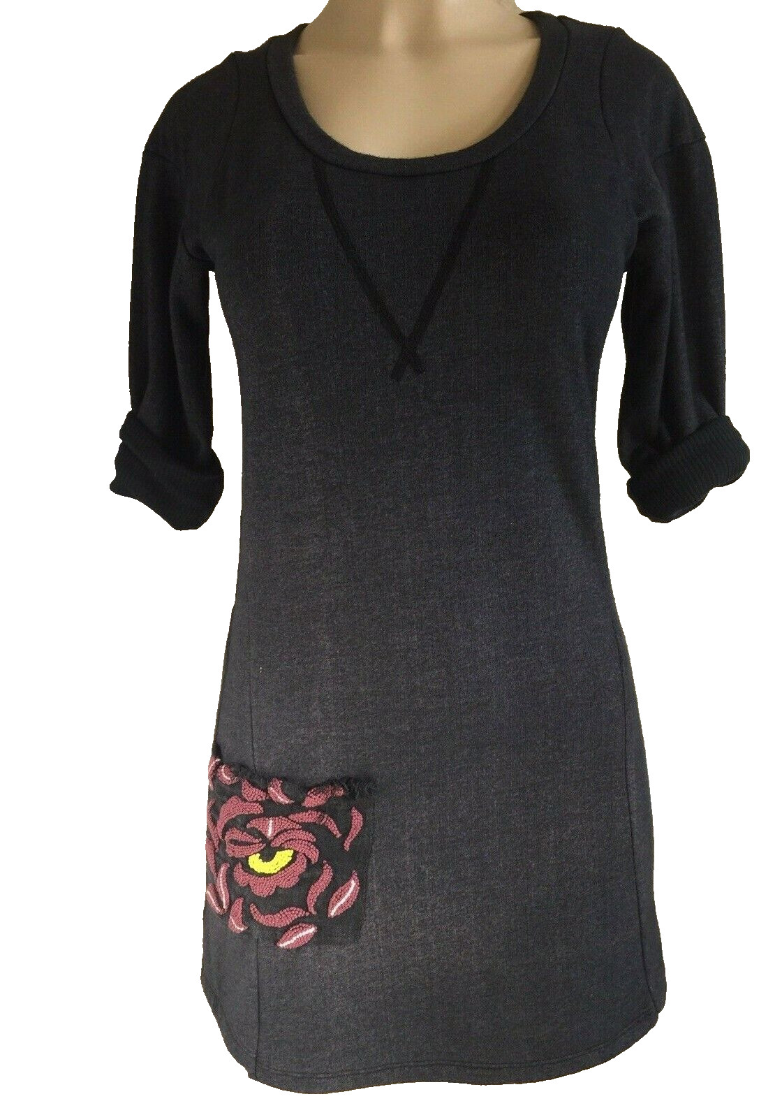 Clary Sage Organics Mini Dress gray XS Cotton Short Sleeve Round Neck
