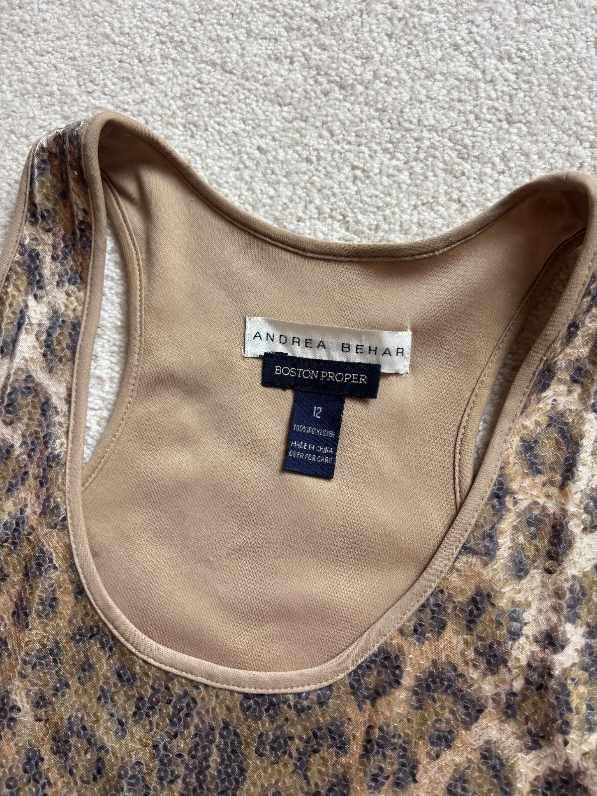 Andrea Behar Boston Proper Leopard Sequin Sleeveless Mini Dress Womens 12