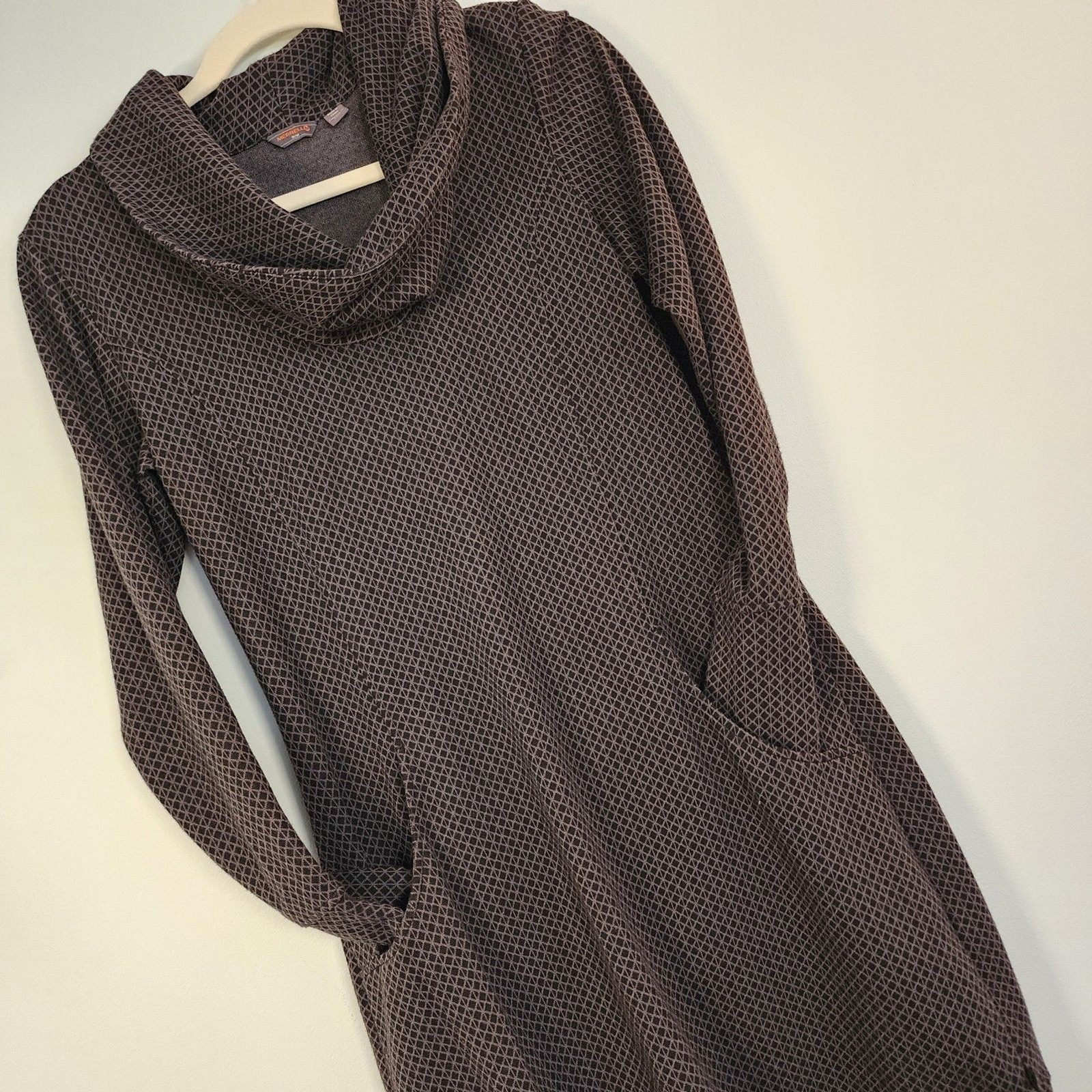Merrell Indira Geometric Cowlneck Ponte Dress Sz M NWOT Pockets Gray