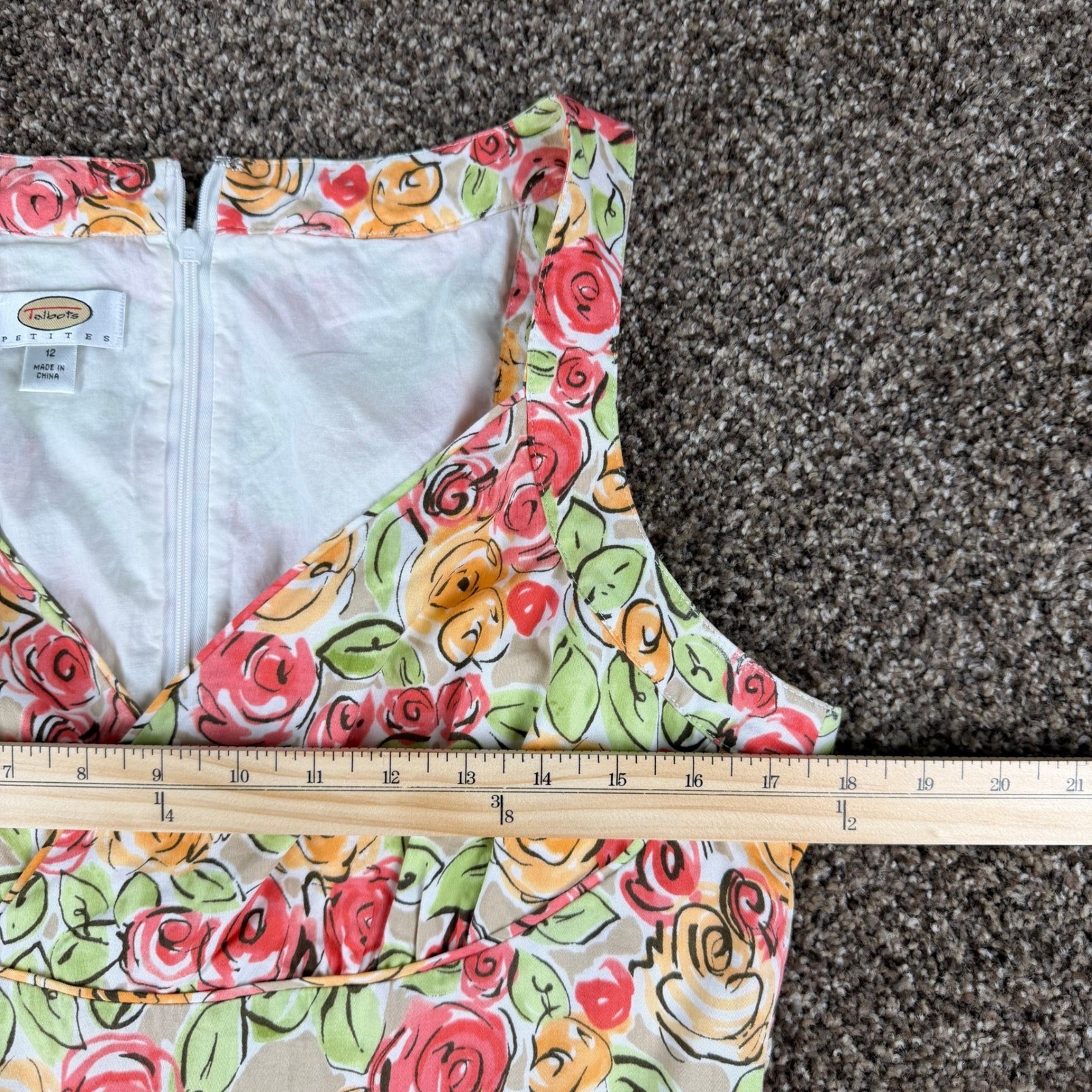 Talbots Petites Floral Rose Print Fit and Flare Midi Dress Sleeveless V-Neck 12P