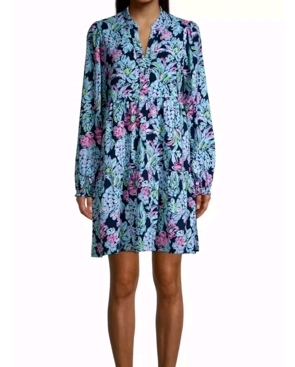 Lilly Pulitzer Winona Stretch Dress Navy Pineapple Paradise Size S