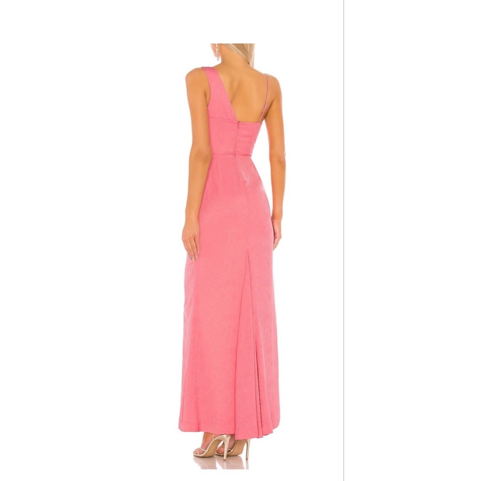 NBD Negroni Asymmetrical Strap Gown Pink Jacquard One Shoulder Maxi Dress S