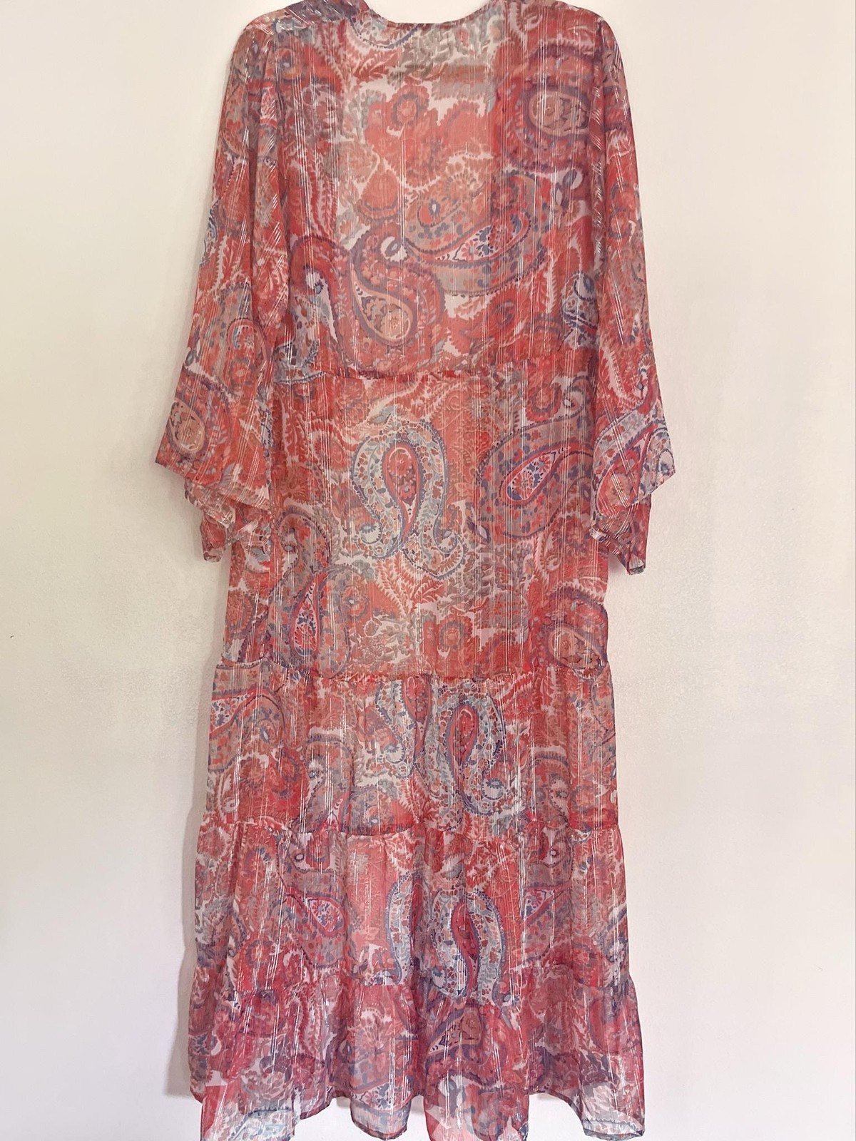 Anthropologie Dress Womens One Size Multicolor Paisley Sheer Maxi Kaftan Boho