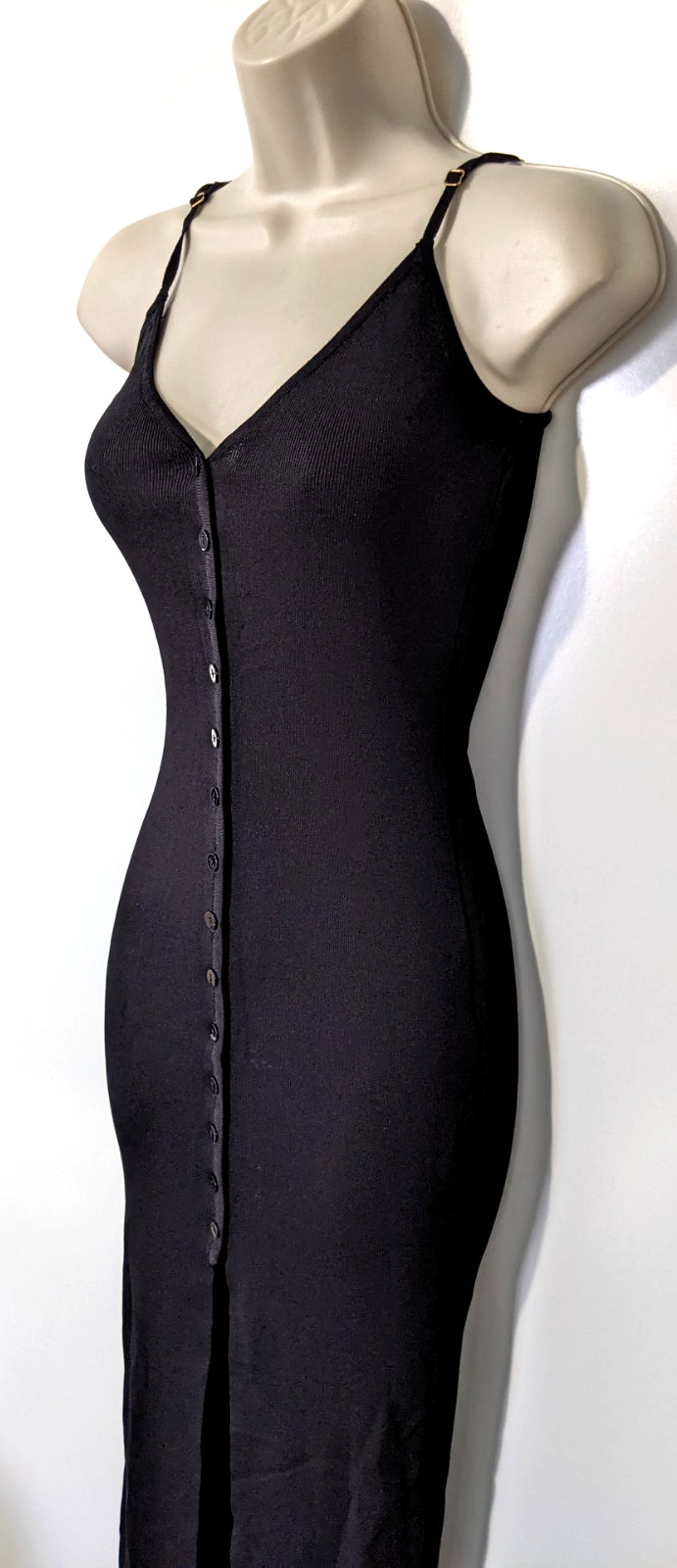 Hera Collection Women’s Button Front Strap Midi Dress Sz M Black Rayon Blend EUC