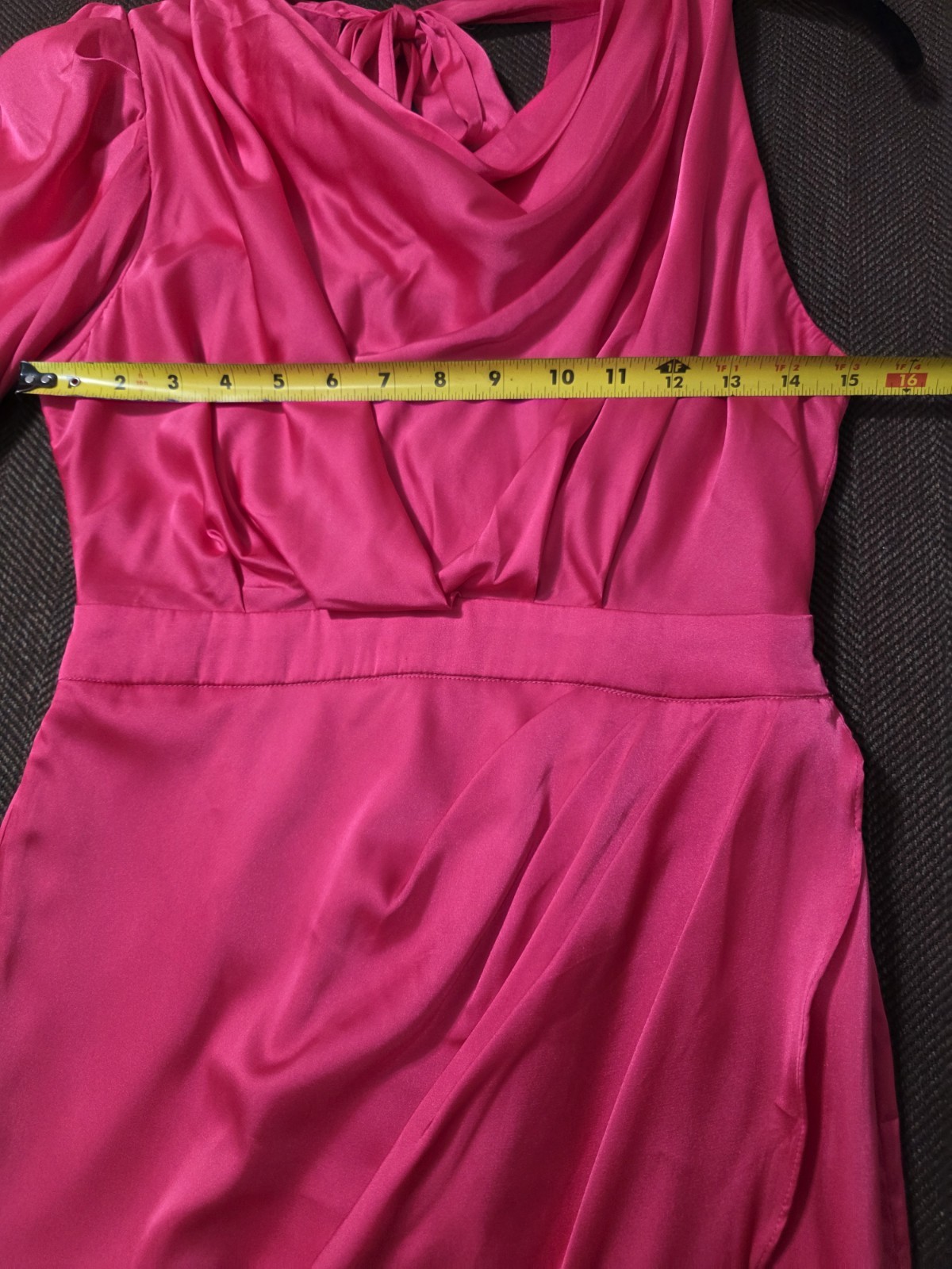 Do+Be NWT Cowl Neck One Shoulder Long Sleeve Satin Ruched Tie Mini Dress S