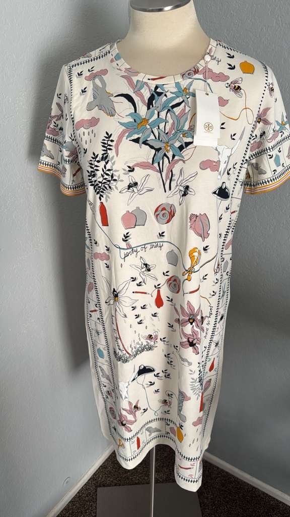 NEW TORY BURCH T-shirt dress short Sleeve Poetry of things Sizes M L NWT