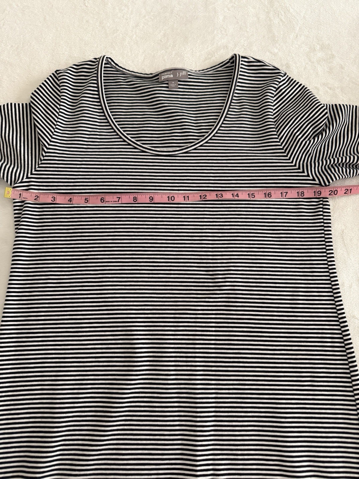 J Jill Perfect Pima Dress Medium Black White Striped 3/4 Sleeve Casual Knit