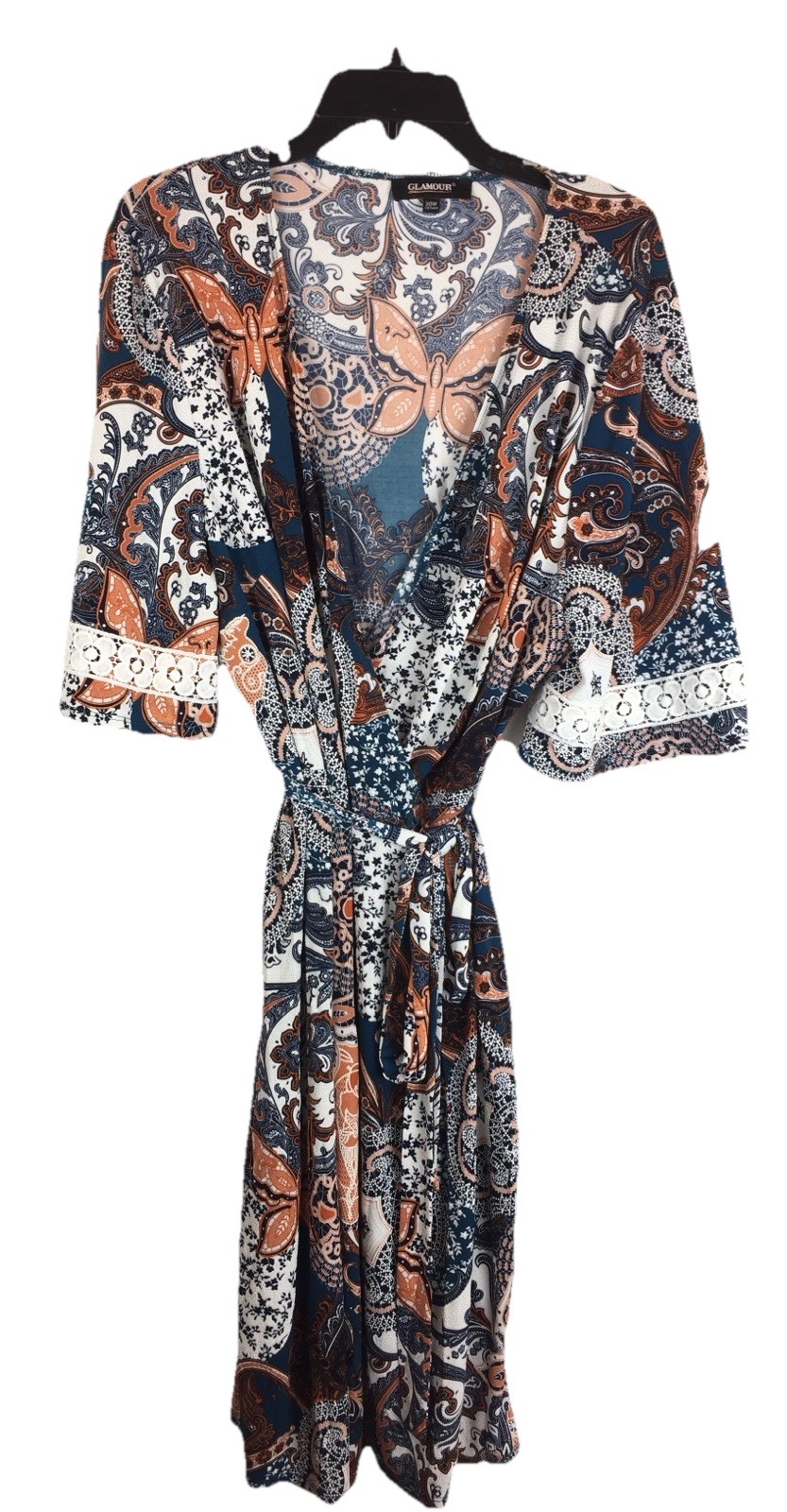 Glamour Women’s Dress Plus Size 20 Mock Wrap Tie Art To Wear Mosaic Print Multi