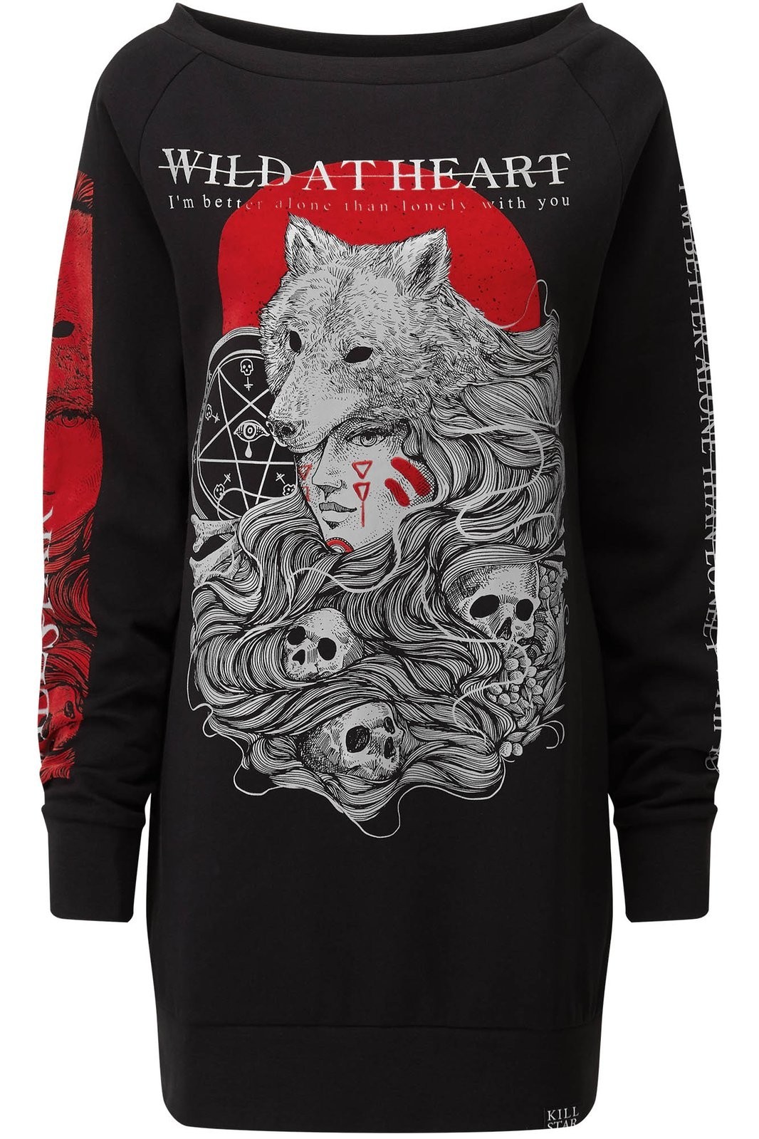 Killstar Women’s Sweater Jumper Boat Neck Mini Dress – Wild At Heart XXL