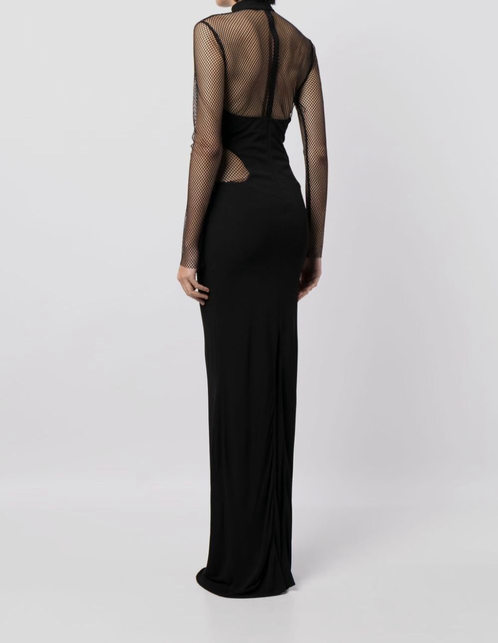 Tom Ford Women’s Black Mesh Panel Mock Long Sleeve Gown Dress Size 44