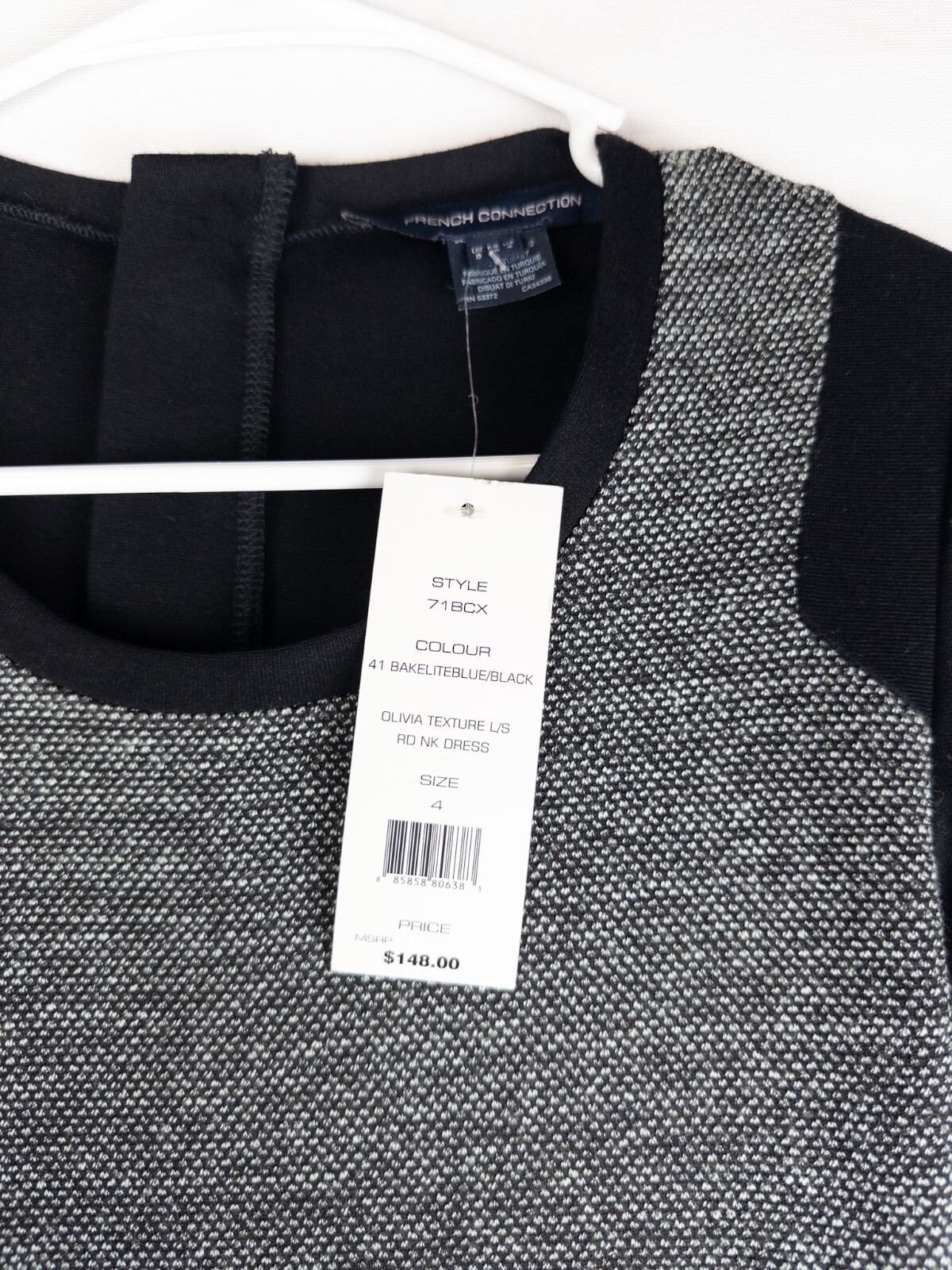 NWT $148 French Connection Olivia Texture Dress 4 Gray Colorblock Knee Length