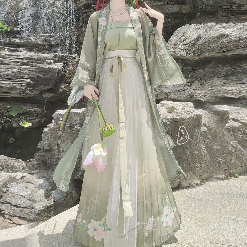 Modern Traditional Hanfu Piece Set Green Dress ChineseStyle Suit Chinese Clothes