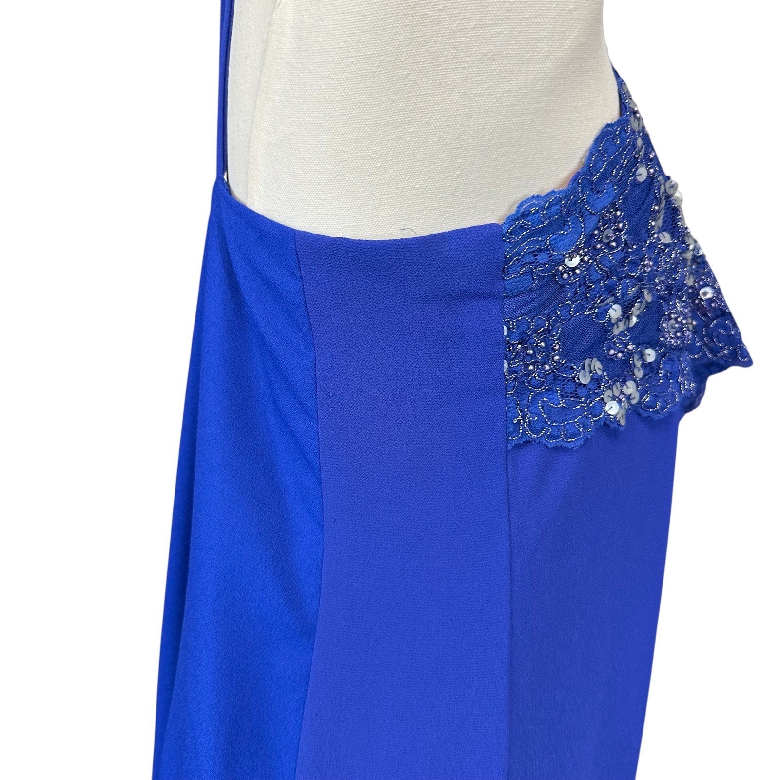 Royal Blue Column Evening Gown Sequined Lace Bodice Formal Maxi Dress Sleeveless