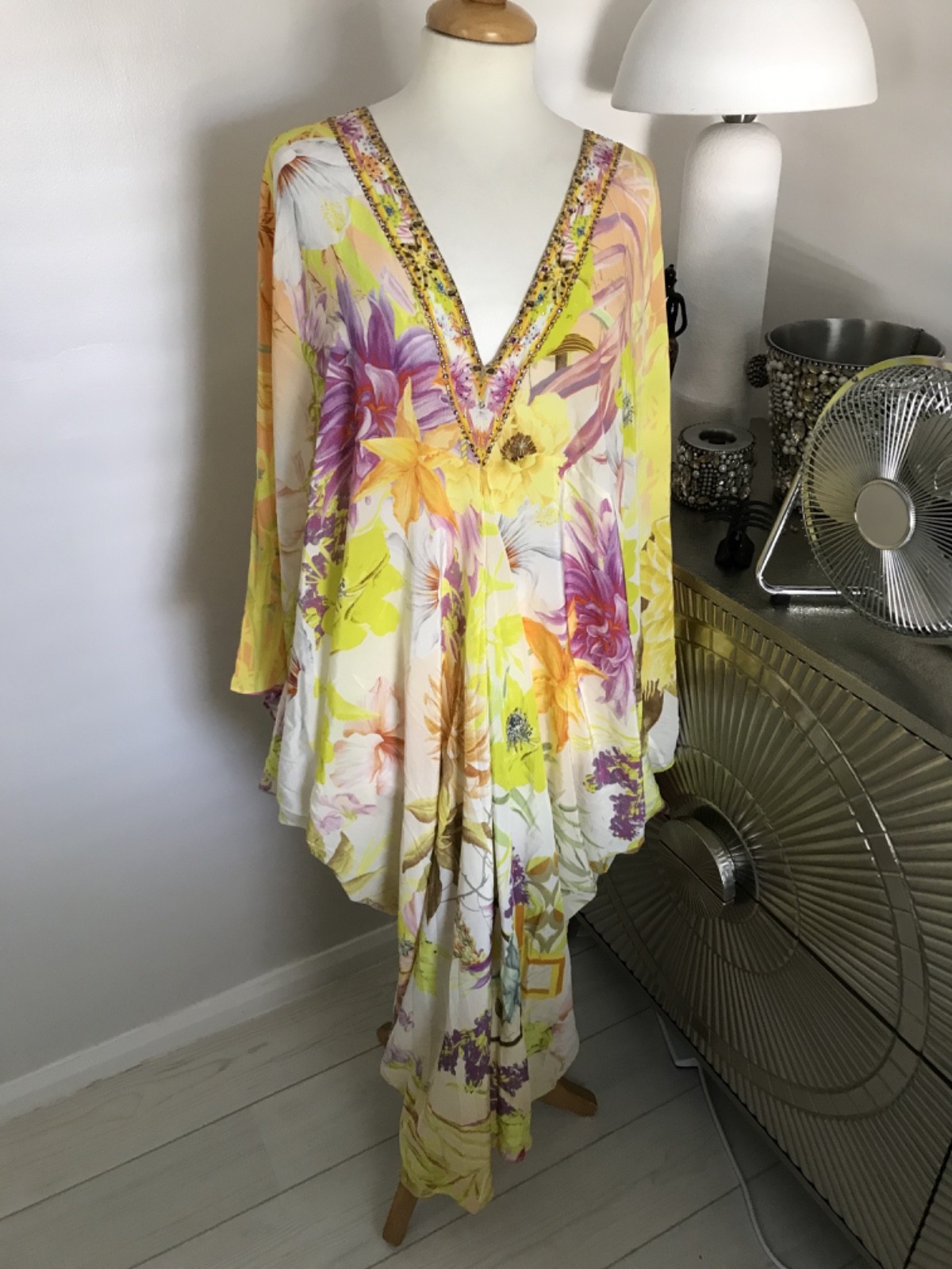 CAMILLA FRANKS YELLOW FLORAL T-SHAPE KAFTAN O/S
